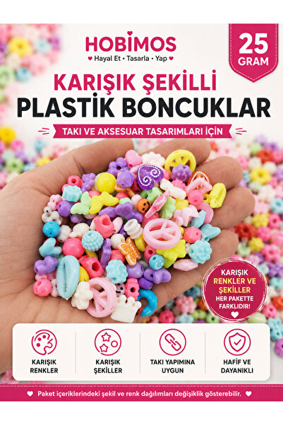 Hobimos 25 Gram Karışık Şekilli Plastik Boncuklar – Çocuk Takı Yapım Boncukla...