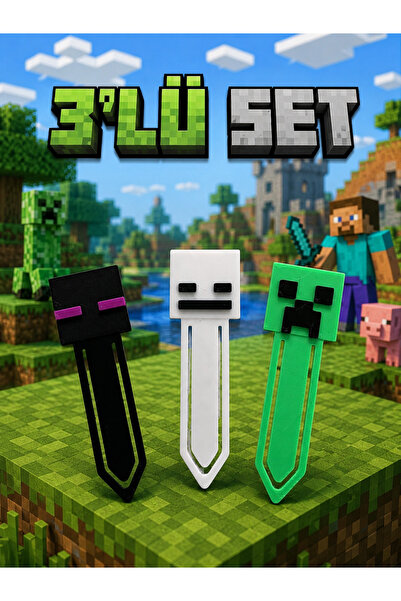 ArtiFex Hobi Minecraft 3’lü Kitap Ayracı Seti – Creeper, Enderman ve Skeleton...