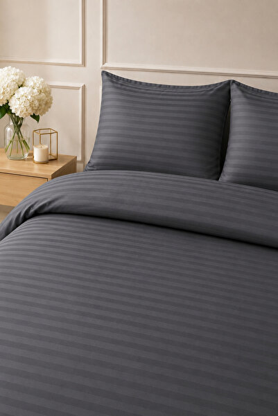 Anılsan Elif Satin Striped Double Set Buttoned Duvet Cover Quilt Cover 100% C...