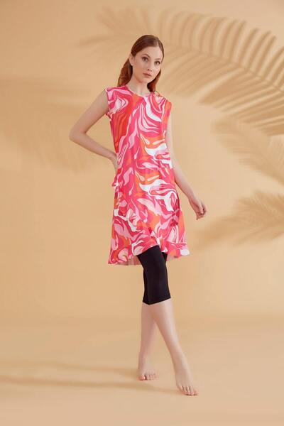 Marina Swimwear Semi-Closed Tights Swimsuit Set Patterned Fuchsia Lycra 3 Pie...