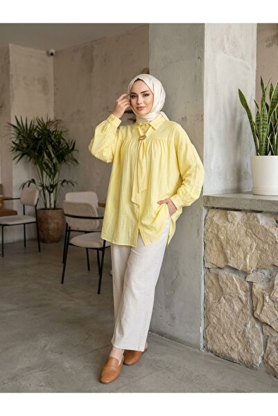 Lunsera Store Drawstring Cuffed Belt Buckle Detail Tunic-Yellow