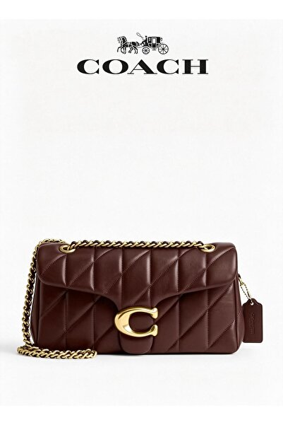 coach house حقيبة كتف جلد مبطّن ، لون بني قهوة، 25 سم × 8 سم × 14 سم