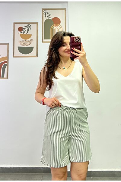 bydenizcollection Striped Shorts with Elastic Waist and Tie Detail
