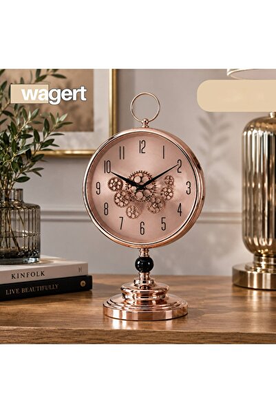 CEZVE HOME Standlı Çark Detaylı Krom Masa Saati - Retro Tasarım Standlı Salon...