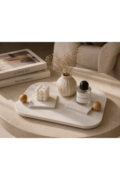 SIRÉ Studio Marble Presentation Tray Set |   Wooden Handle Coffee and Serving Tray