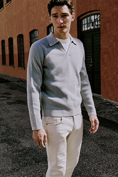 ALTINYILDIZ CLASSICS Men's Gray Melange Cotton Standard Fit Regular Cut Polo ...
