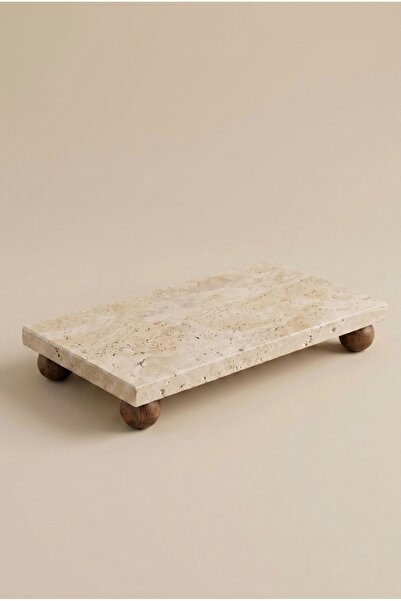 Frolde Doğal Traverten Mermer Sunum Standı 21x11 cm Ahşap Ayaklı