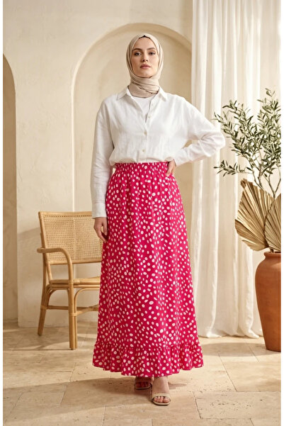 sefamerve Elastic Waist Polka Dot Patterned Skirt 0316-04 Pink