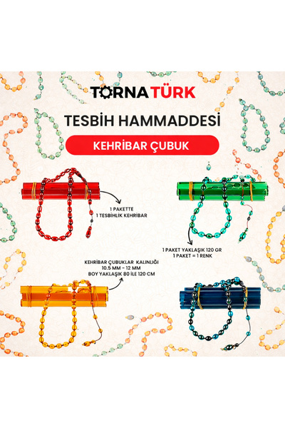 Torna Türk Tesbih Hammaddesi Kehribar Sıkma Çubuk Çoklu Renk