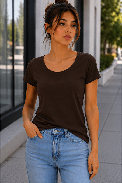 Hayalet Kadın Siyah Premium Pamuk Basic T-Shirt Oval Yaka Kısa Kollu Loose Fit