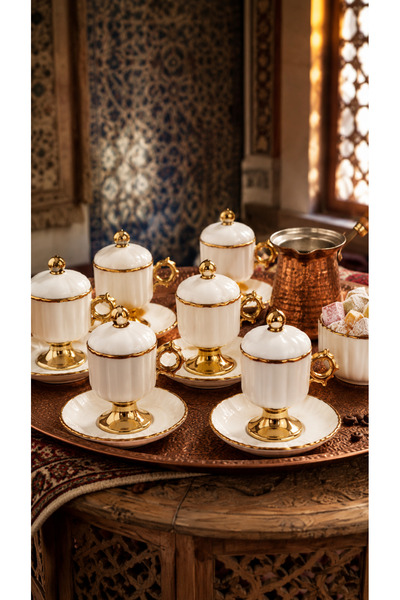 Maloria White Gold Detailed Luxury Coffee Cup Set |   6 Person - 90ml