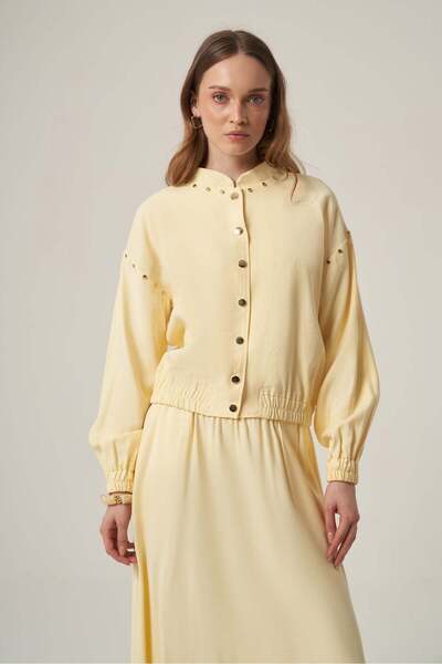 FTZ WOMEN Women's Tensel Linen Croquet Detail Suit Yellow 31418