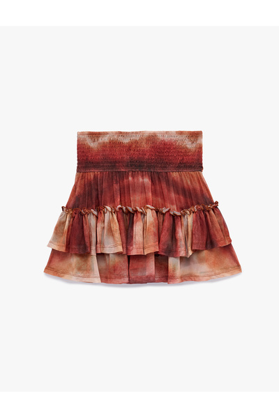 Koton Gathered Gipeli Batik Patterned Layered Ruffled Tulle Mini Skirt