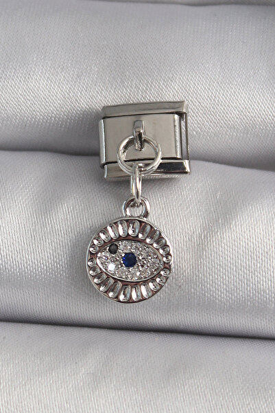 OGHAMAY 316L Steel Silver Color Dangle Zircon Stone Eye Model Nomination Charm