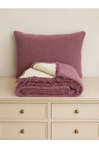 HB&Victory 100% Cotton 4 Layer Muslin Bedspread in Plum Color, Single Size 160X230 Cm. 1 Pillowcase 50X70 Cm.