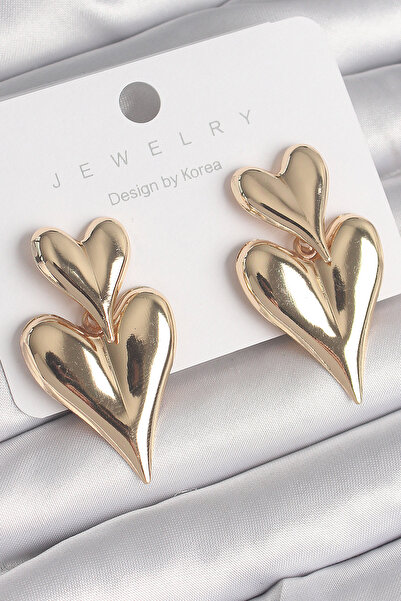 OGHAMAY Brass Gold Color Dangle Heart Model Women's Earrings