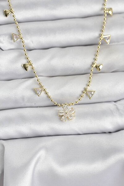 OGHAMAY Brass Gold Color Zircon Stone Flower Model Women's Necklace