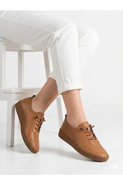 Lütfi Women's Tan Genuine Leather Orthopedic Soft Sole Casual Shoes