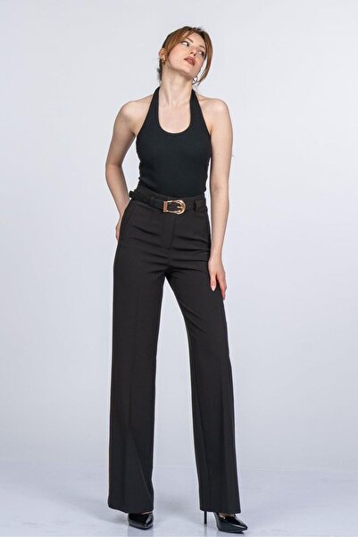 aura7 collection Kg High Waist Belted Pocket Look Piped Leg Fabric Trousers