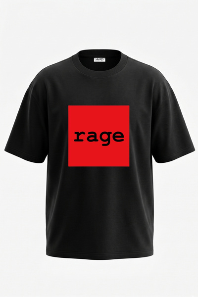 Anetos Tricou oversize negru din bumbac cu imprimeu pe spate rage Design