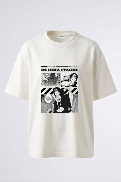 Anetos Tricou oversize alb din bumbac cu imprimeu pe spate Uchiha Itachi Design