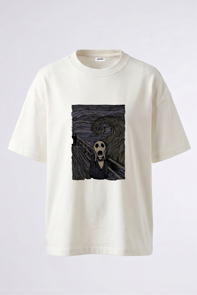 Anetos Tricou supradimensionat alb din bumbac cu imprimeu pe spate Skellingto...