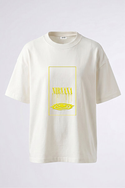Anetos Nirvana Smiley Design, pamučna bela majica sa otiskom na leđima, oversize
