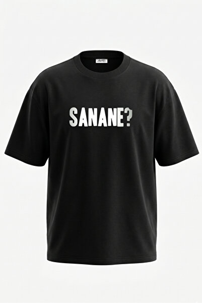 Anetos Tricou oversize negru din bumbac cu imprimeu pe spate Sanane Design