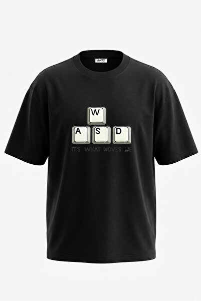 Anetos Tricou supradimensionat negru din bumbac cu imprimeu pe spate WASD Gam...