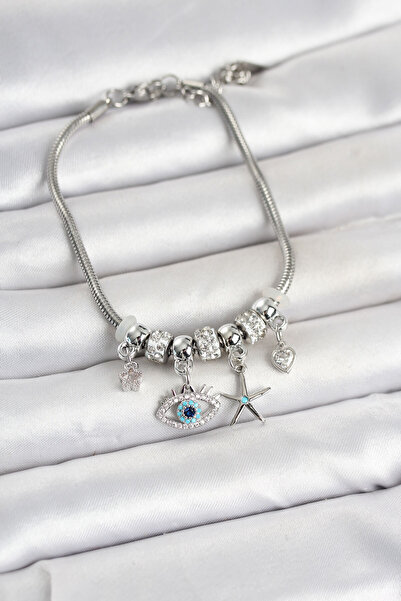 OGHAMAY Brass Silver Color Eye Model Charm Women's Bracelet
