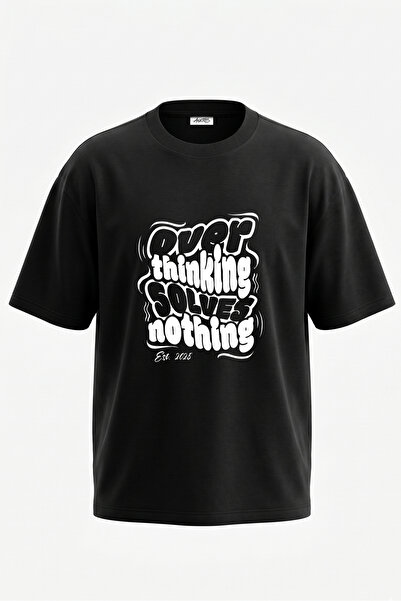 Anetos Tricou oversize negru din bumbac cu imprimeu pe spate, design Retro Ov...