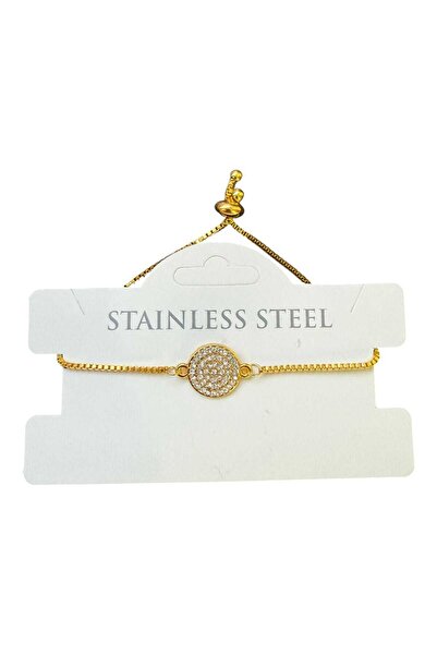 OGHAMAY Gold Color Round White Stone Elevator Steel Bracelet - 3585