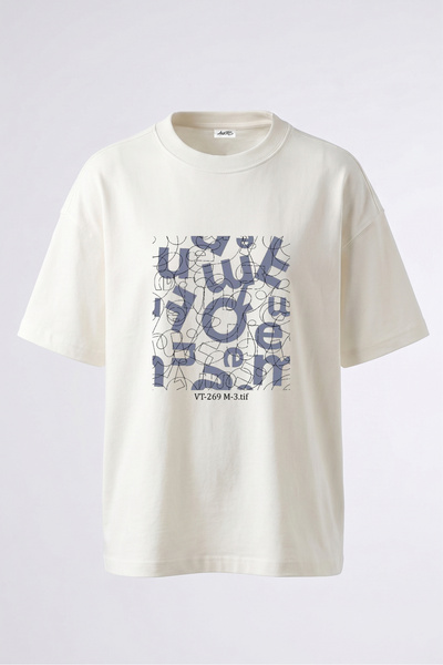 Anetos Abstract Letters Design Back Printed Cotton White Oversize T-Shirt