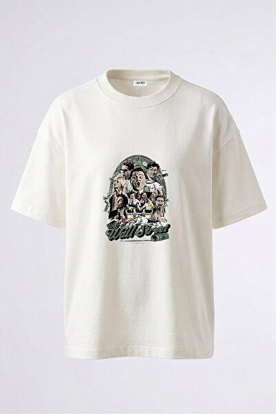 Anetos Tricou supradimensionat din bumbac alb cu imprimeu pe spate Wolf of Wa...