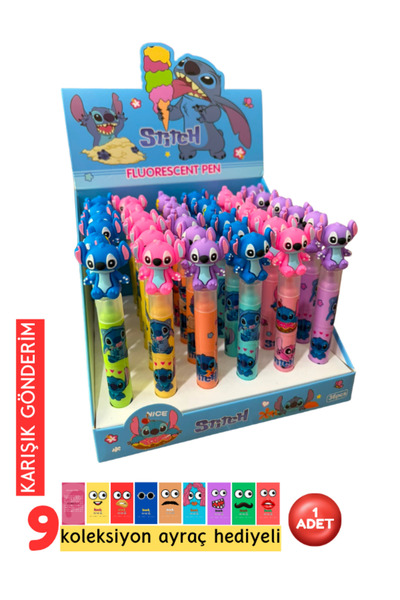 Pembe Pasaj Fosforlu Kalem - Stitch Fosforlu Kalem - Figürlü işaretleme Kalem...