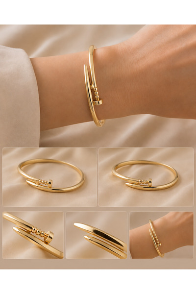 izmoda Gold Renk Çivi Tasarım Çelik Bileklik Kadın Gold Çivi Bileklik – Pasla...