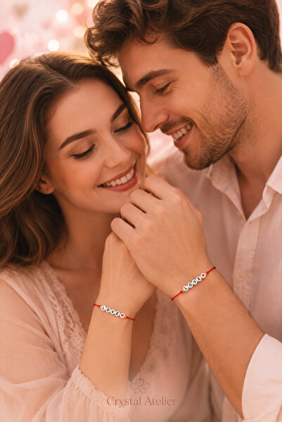 Crystal Atelier Red Rope Love Written Heart 2-Piece Couple Lover Bracelet