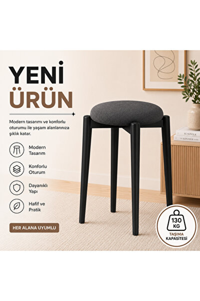 EDMONDA EV AKSESUAR ZÜMRA TEKLİ PUF TABURE BENCH MAKYAJ SANDALYESİ SİYAH AYAK
