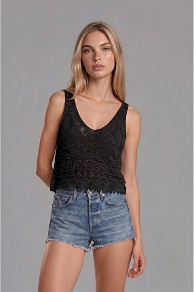 SLAW REZZ Women's V-Neck Knitwear Knitted Bustier - Openwork Strap Tank Top B...