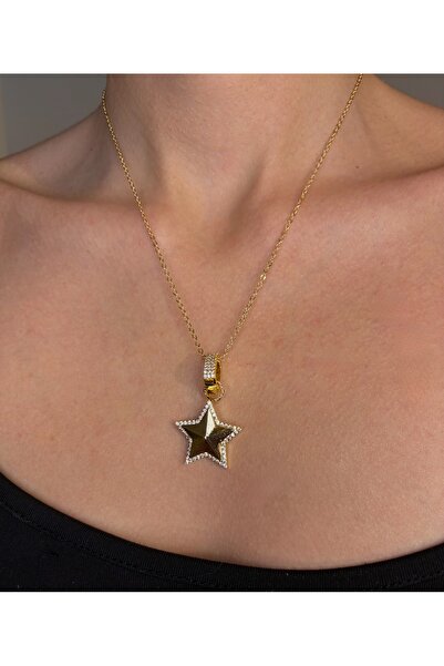 DuCa Atelier Yıldız Kolye Zirkon Taşlı Gold Renkli