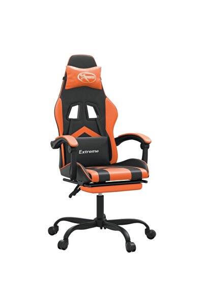 vidaxl Scaun de gaming pivotant/suport picioare negru/oranj piele