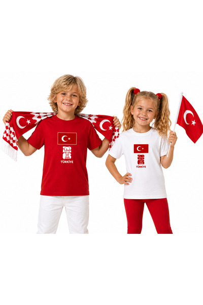Efendioğlu Design Dječja majica nacionalnog tima izrađena od pamuka sa kvadra...