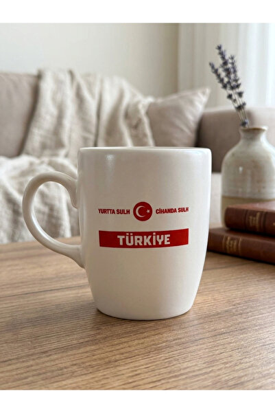 PALTO TASARIM Yurtta Sulh Cihanda Sulh Cream Oval Mug - Gift Mug Cup Mug