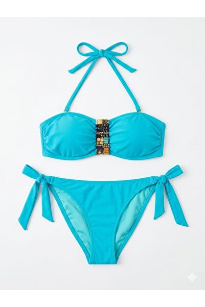 Argento dolgusuz balensiz boyundan bağlamalı bikini takımı