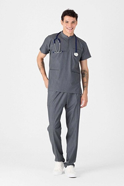 Owlet Medikal Scrubs cu guler înalt, gri Lycra, cu aspect de denim