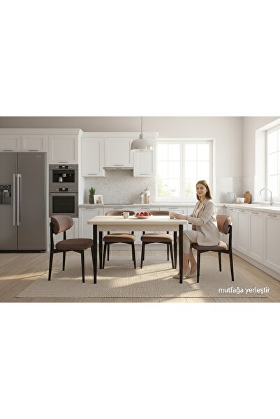 Efe Mobilya T- 6004 TRAVERTEN 70X120 POLO KAHVERENGİ SANDALYE 4 KİŞİLİK YEMEK...