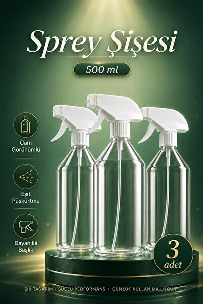 NZB (3 Adet) Plastik Şeffaf Fısfıs Boş 500 ml 20 cm Çok Amaçlı Sprey Şişesi K...