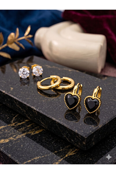 BİJU YILMAZ 26clk103 - heart detailed steel earring set