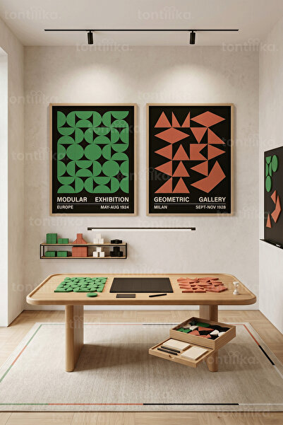 Tontilika Set de masă modular geometric din 2 piese cu cadru din lemn