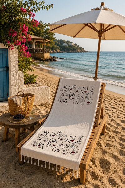 ELY PARKER Cotton Muslin Peshtamal Beach Towel with Patterned Tassels, Lightw...